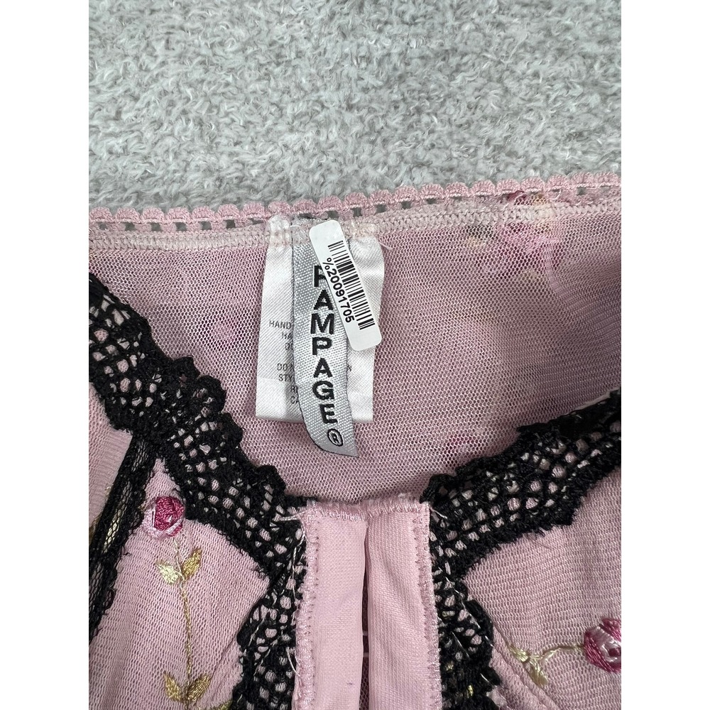Rampage Pink Floral Embroidered Mesh Bustier Corset Top Black Lace Trim 34B Y2K‎ - Picture 4 of 12